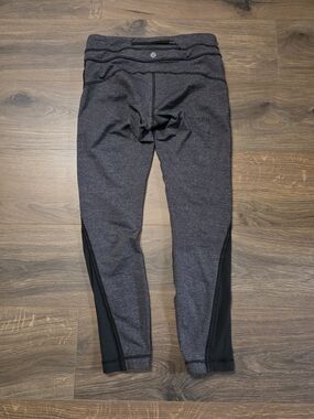 lululemon athletica Black and Gray Striped Leggings with Hidden Zip